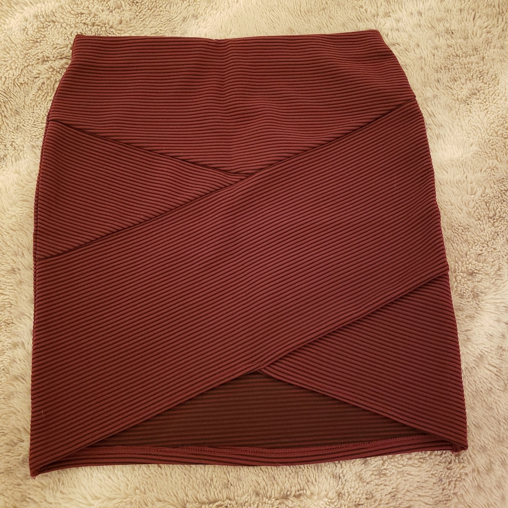 Maroon and Black High-Low Pencil Mini Skirt